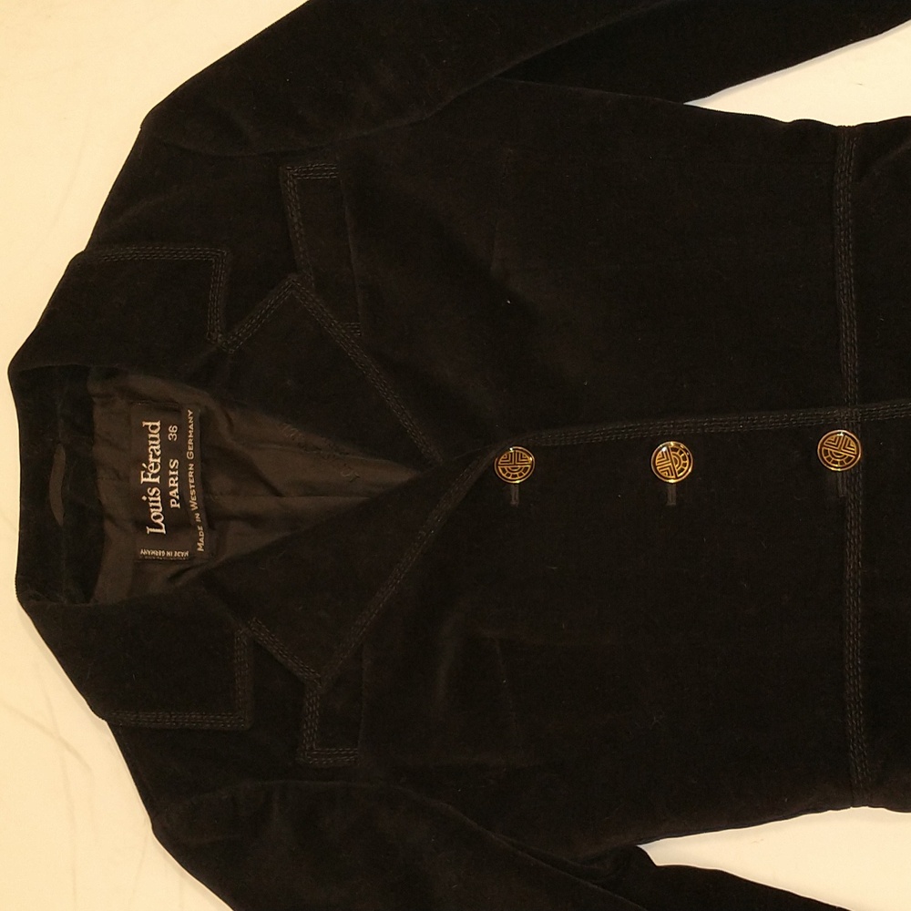 Vintage Designer Black Jacket Louis Feraud Paris Tailored Velvet Fitted Short - Picture 15 of 16